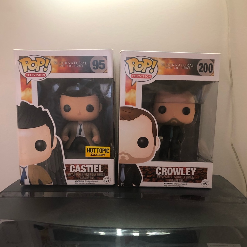 Exclusive Castiel w/ wings and Crowley funko pops
